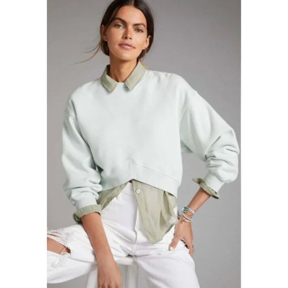 NEW Agolde Chevron Sweatshirt Crewneck Mint Green Cotton Size S [jb]
